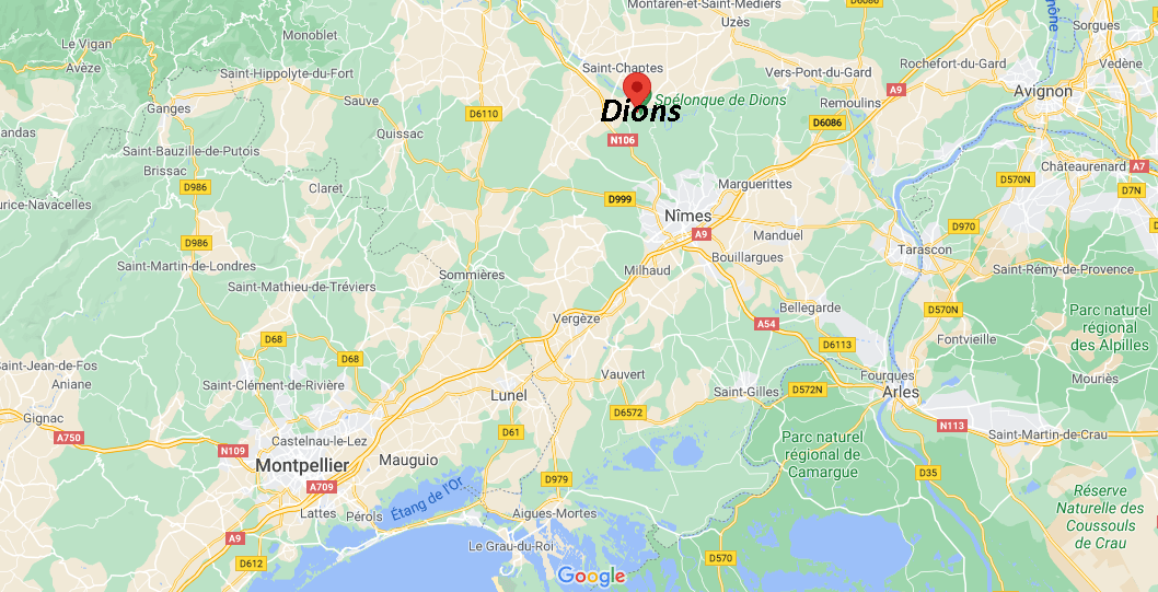 Où se situe Dions (Code postal 30190)