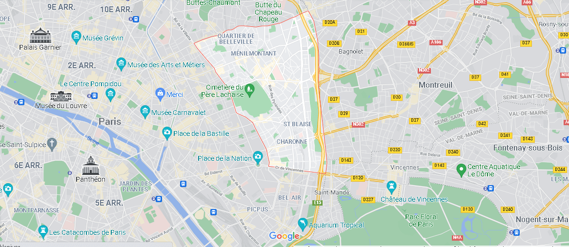 Où se situe Paris 20e Arrondissement (Code postal 75020)