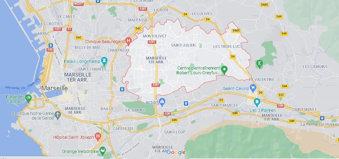 Carte le 12e arrondissement à marseille