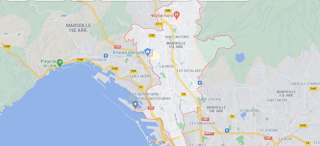 Carte le 15e arrondissement à marseille