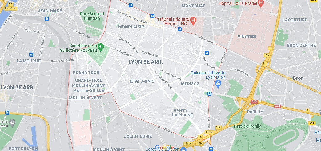 Carte le 8e Arrondissement de Lyon