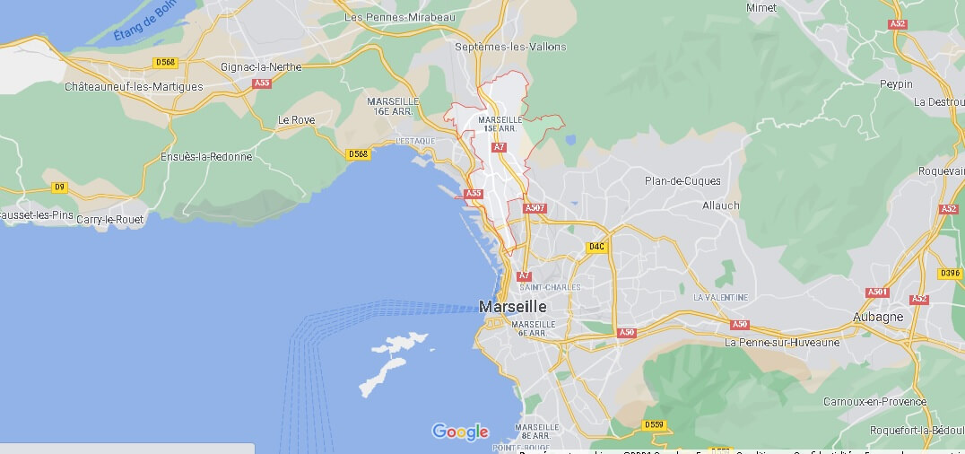 Où se situe le 15e arrondissement à marseille (Code postal 13015)