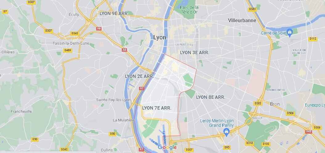 Où se situe le 7e Arrondissement de Lyon (Code postal 69007)