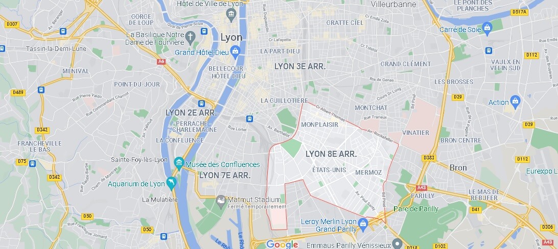 Où se situe le 8e Arrondissement de Lyon (Code postal 69008)