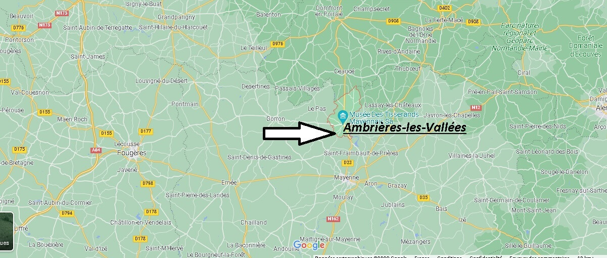 Où se situe Ambrières-les-Vallées (Code postal 53300)