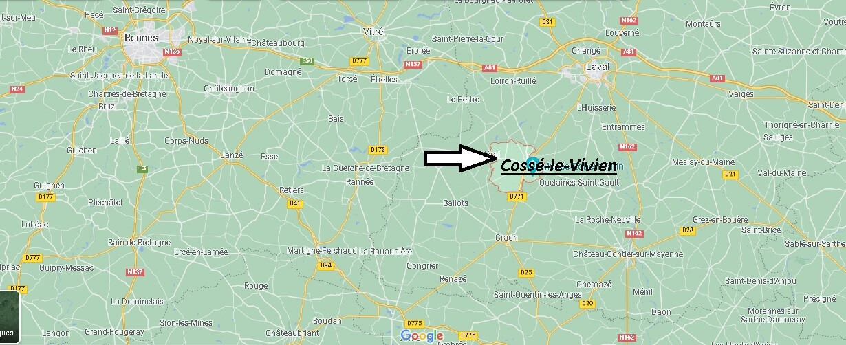 Où se situe Cossé-le-Vivien (Code postal 53230)