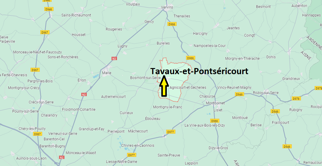 Où se situe Tavaux-et-Pontséricourt (02250)