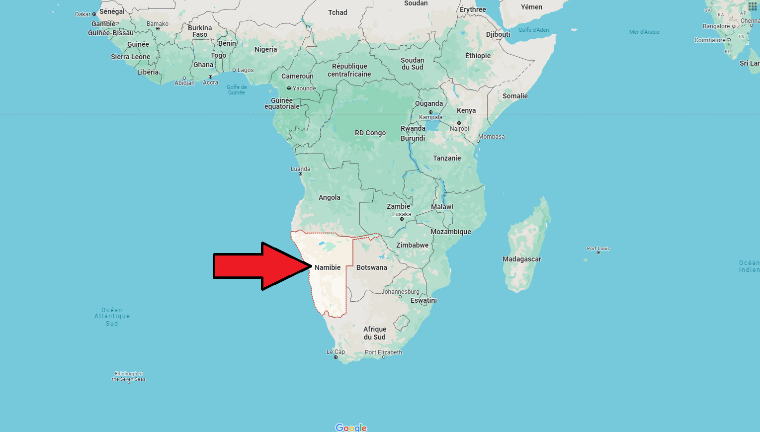 Sur quel continent se trouve la Namibie