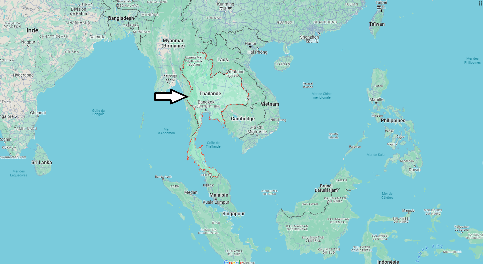 Où se situe la Thaïlande en Asie