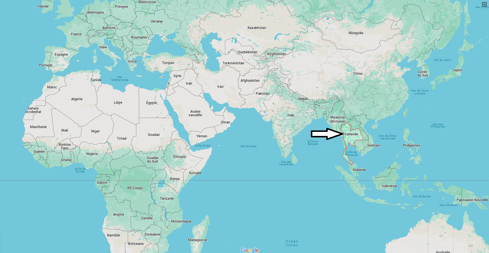 Où se situe la Thaïlande par rapport à la France