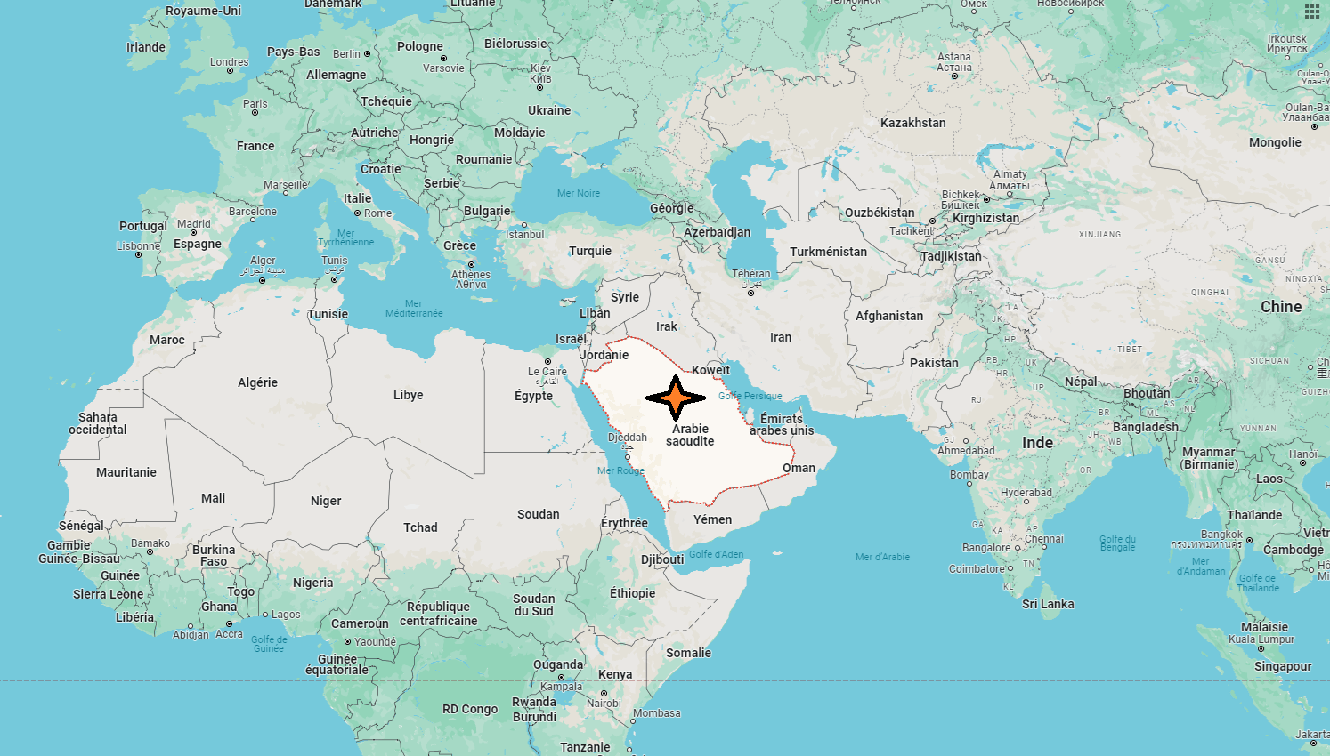 Sur quel continent se trouve l'Arabie Saoudite