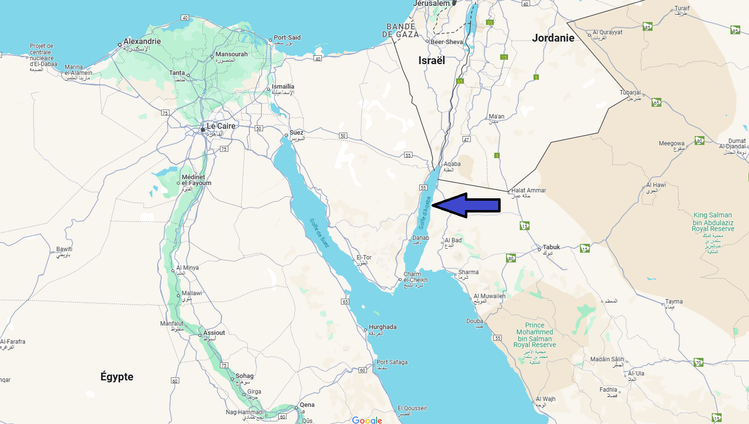 Dans quelle direction se trouve Aqaba